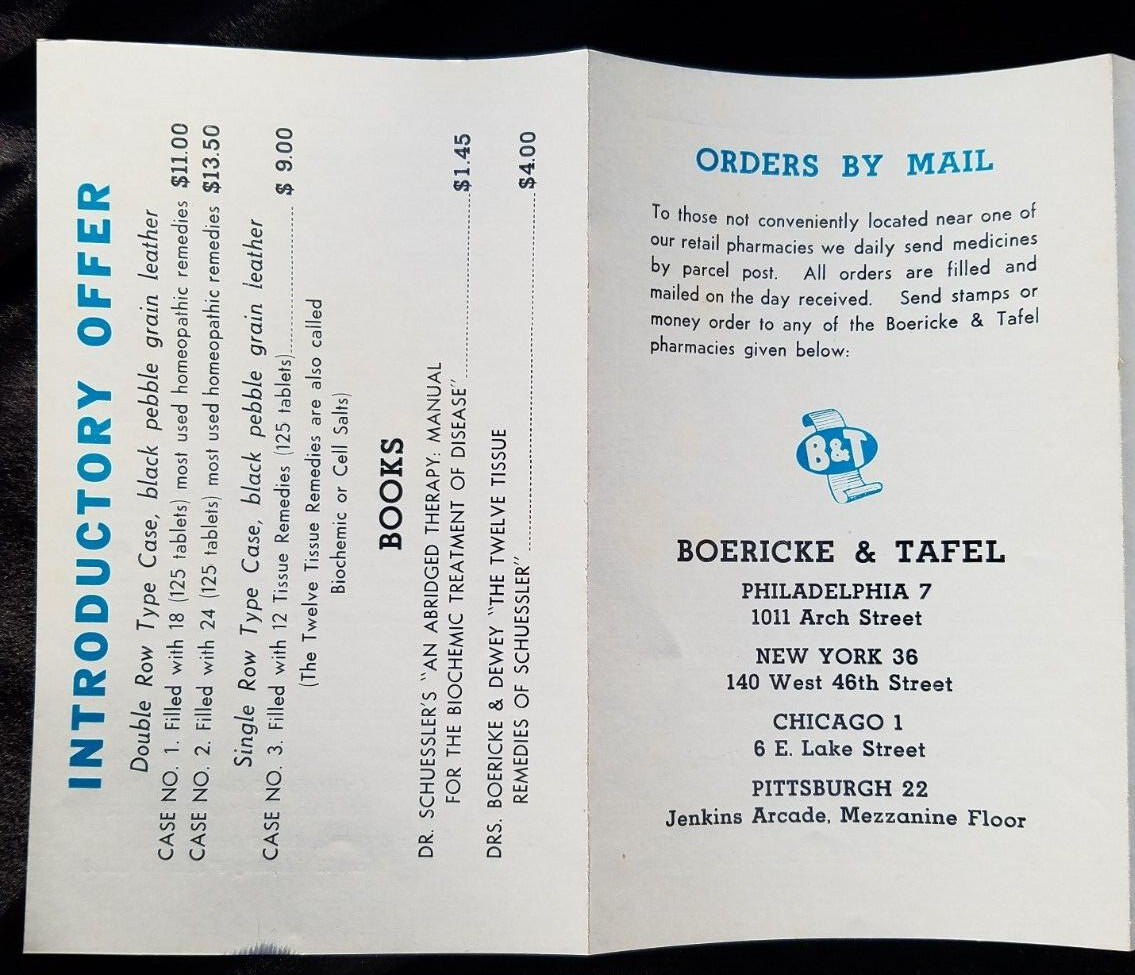 1960’s Ad Leaflet Boericke & Tafel Family Medicine Cases Homoeopathic Remedies