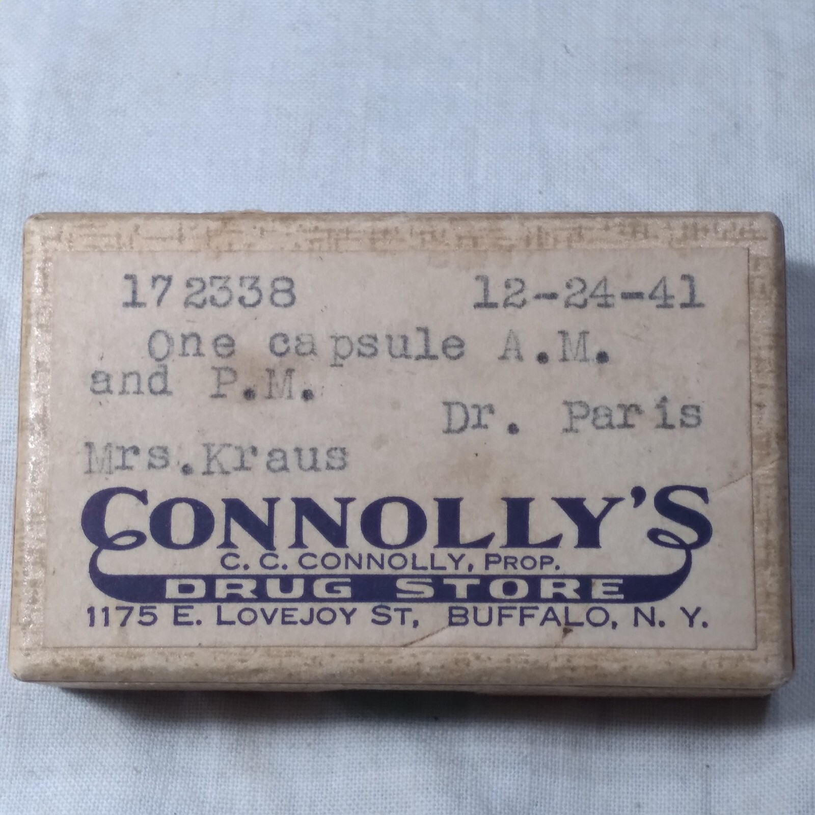Antique Cardboard Drug Store Prescription Medicine Box 1941