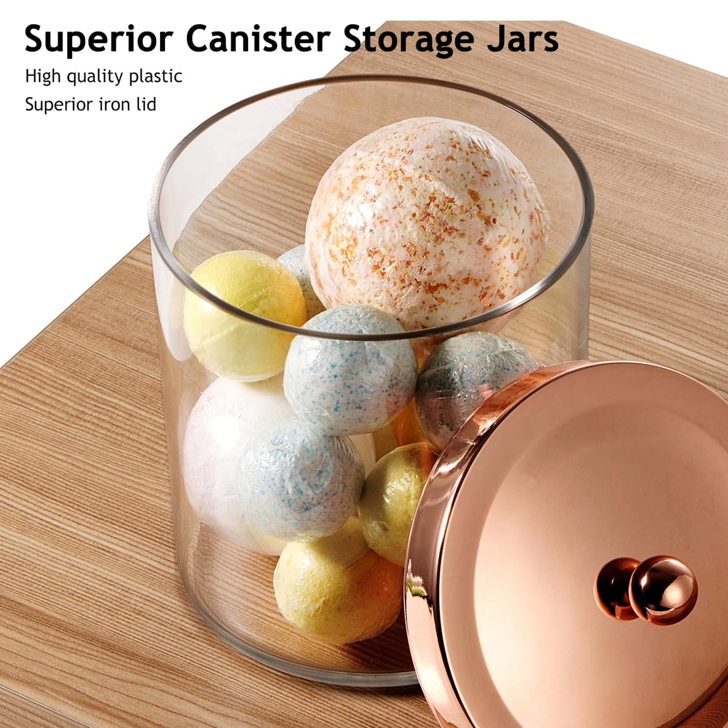 SheeChung 3-Pack Plastic Apothecary Jars with Rose Gold Metal Lids – Large 50…