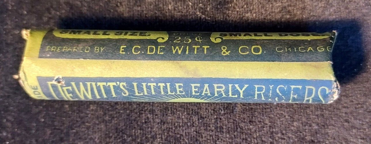 New Old Stock Advertising Medicine Bottle DeWitt”s Little Early Risers De Witt
