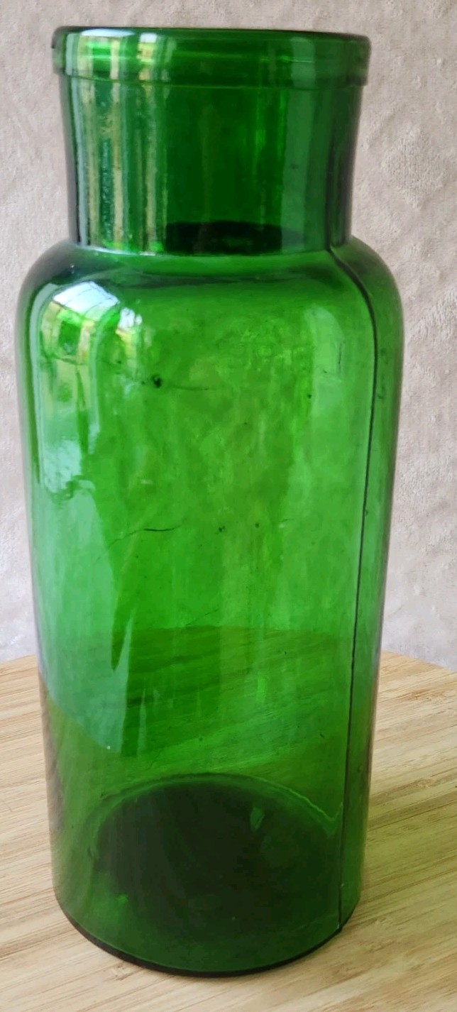 Vintage Large Glass Pharmacy Jar Or Pot Bullet 2 L Green Color