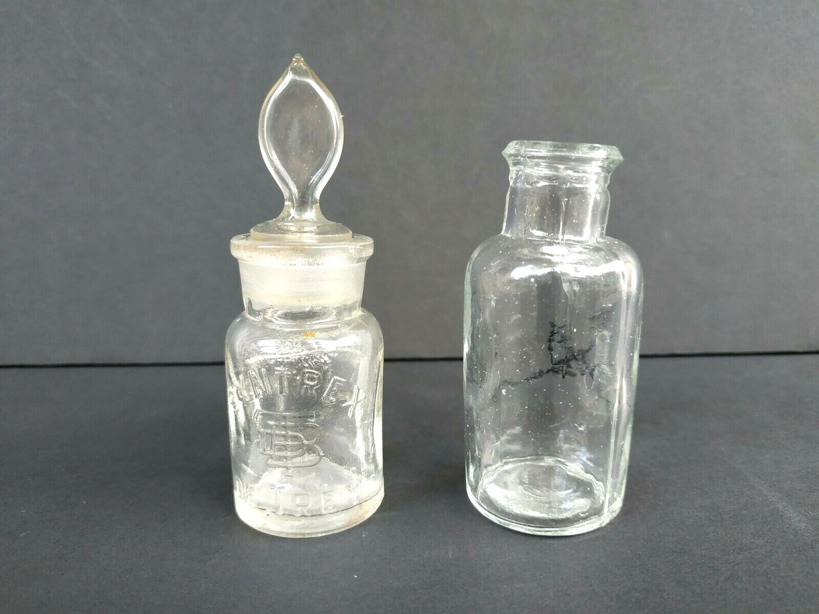 Glass Apothecary Pharmacy Bottles Set of 2, Clear, 1950 – 1960