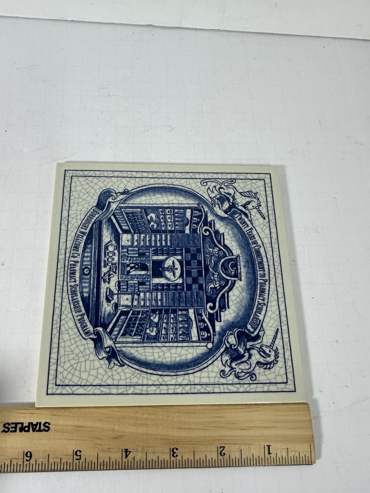 Vintage Blue Delft Tile Uroscopy Pharmacy Scholarship Program Apothecary 7 READ