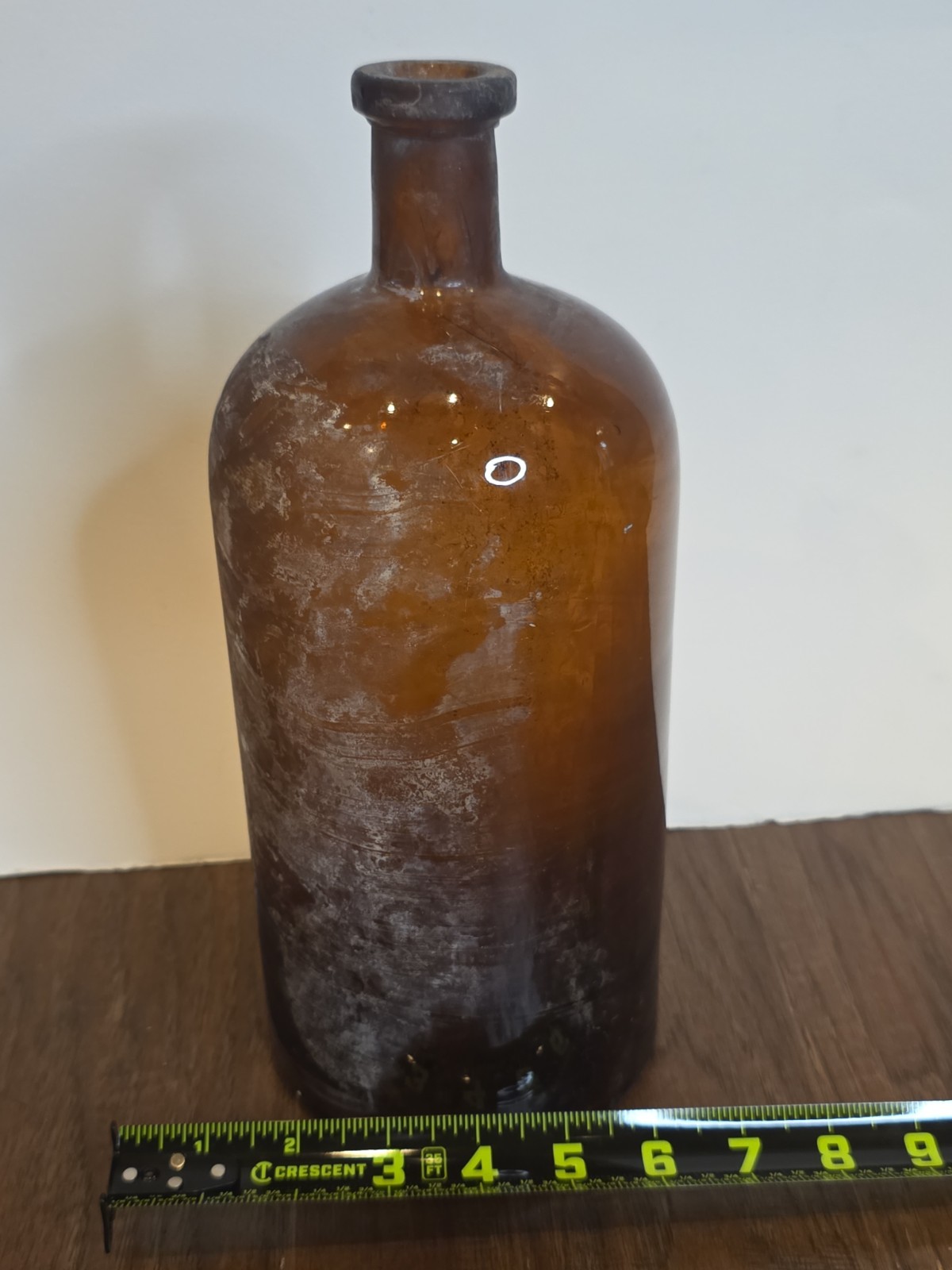 VINTAGE HANDMADE Large Apothecary Glass Bottle Amber Brown 12″