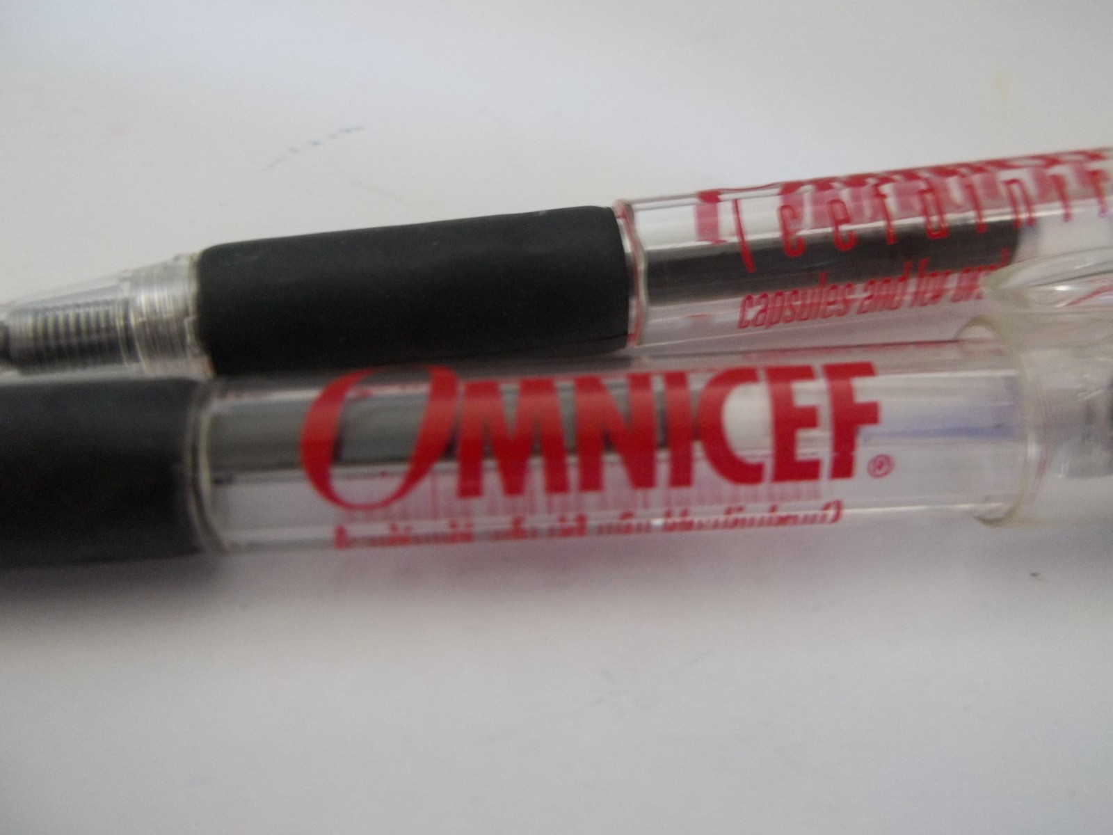 OMNICEF Promotional Pen Lot of 2–Pharma Advertising – Rubberized Grip–Both Write