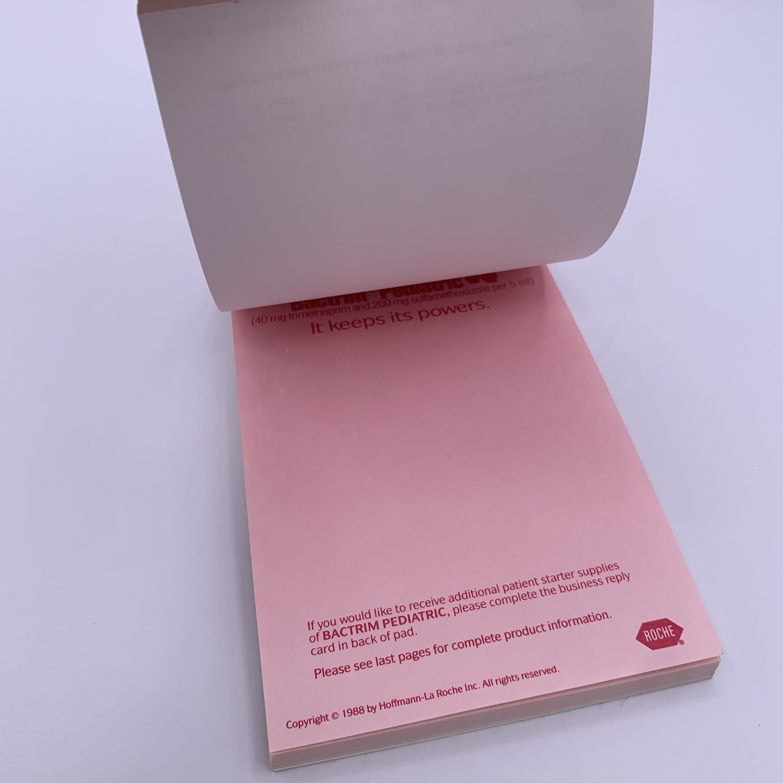 Bactrim Pediatric Roche Note Pads Pharmaceutical Drug Rep Promo Vtg 1988 Cherry