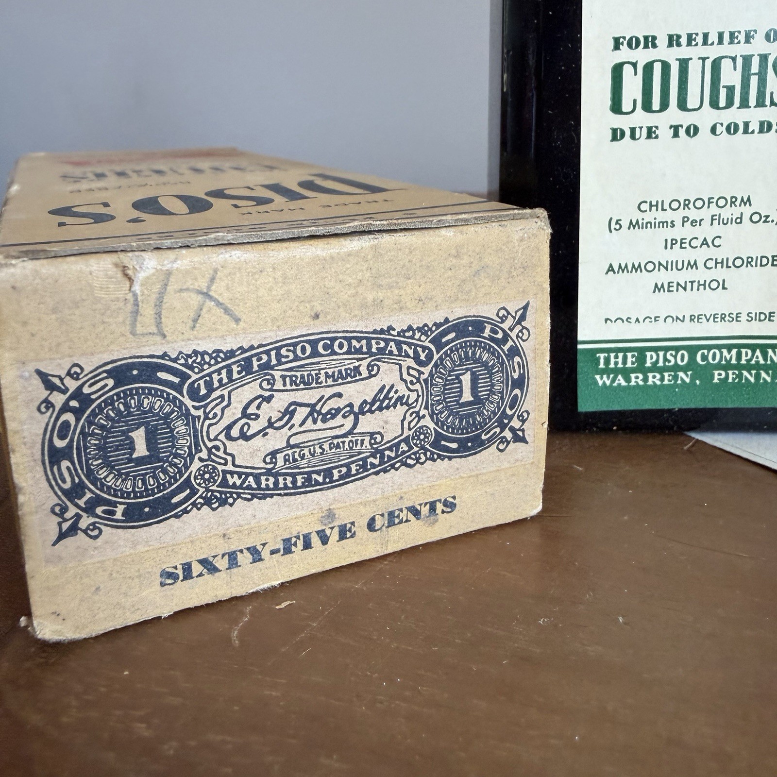 Vintage Pharmacy Apothecary Piso’s Cough Syrup Chloroform DISPLAY ONLY