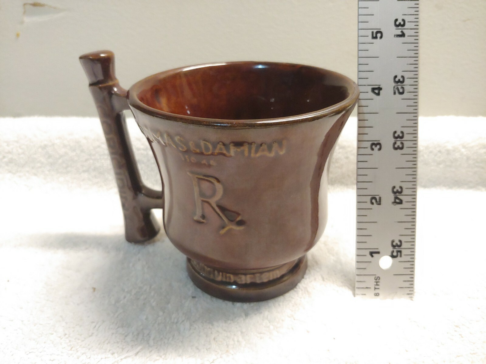 VTG Schering Cosmas & Damian Mortar Coricidin Pharmacy Herbalist – Brown