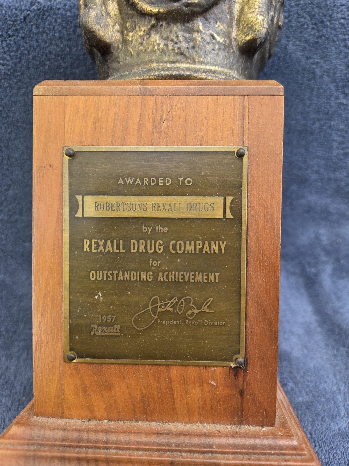 Vtg 1957, Robertsons Rexall Drugs Outstanding Achievement Award Trophy