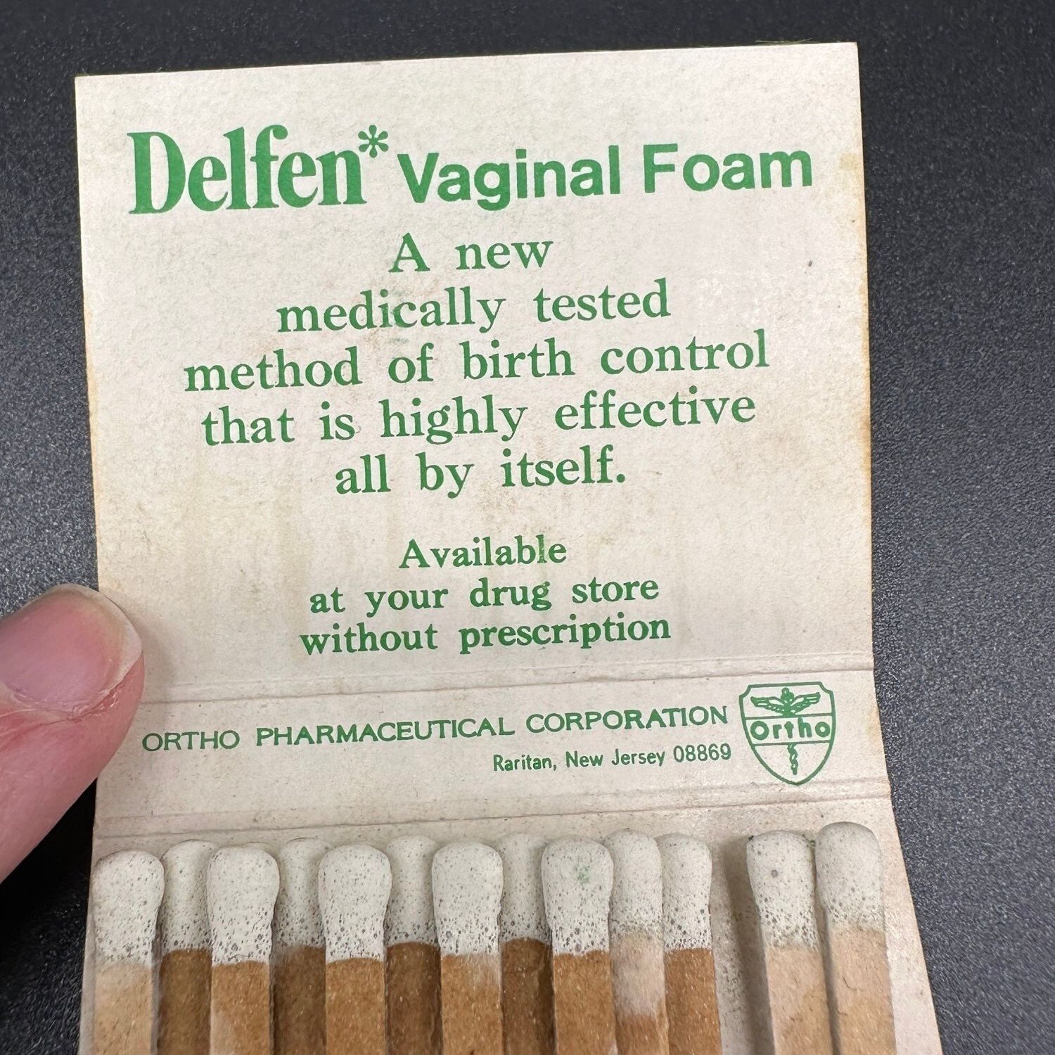 Vintage Matchbook Delfen Advertisement Pharmaceutical Birth Control 70s Promo