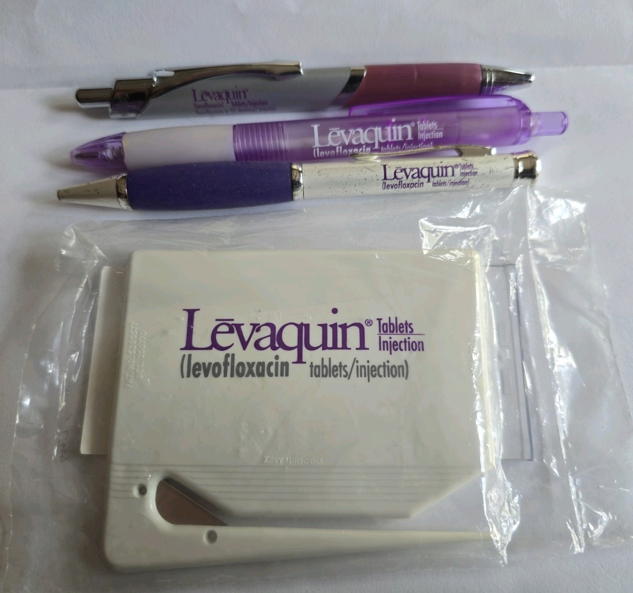LEVAQUIN Metal Pens + Letter Opener Vintage Pharmaceutical Drug Rep Promo WRITES
