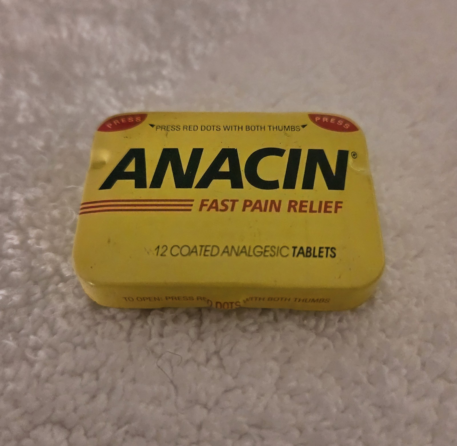 Vintage Aspirin Tin Lot:Yellow Anacin tin & Laymon’s 5¢ Tin World’s Products Co