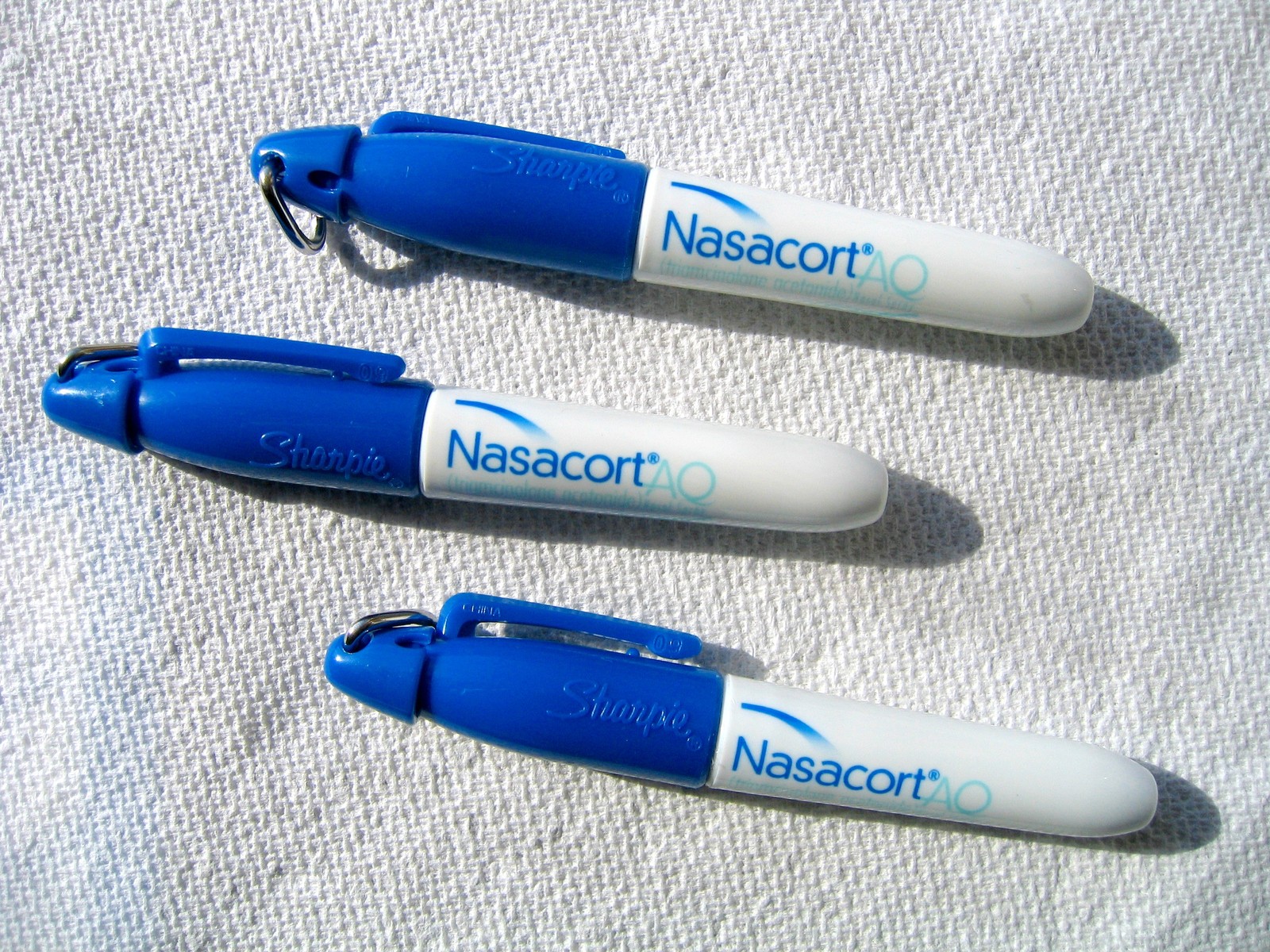 Drug Rep 3 Nasacort AQ Plastic Stubby Sharpies W/ Clip White Blue Brand New :-)