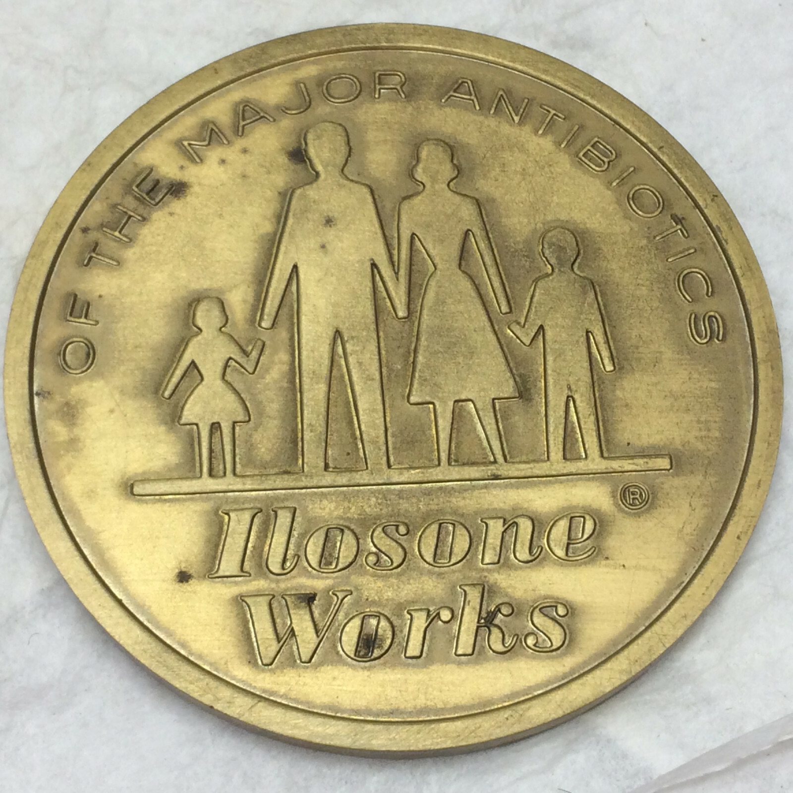 Vintage Metal Paper Weight Advertising Ilosone Pharmaceutical Drug Item