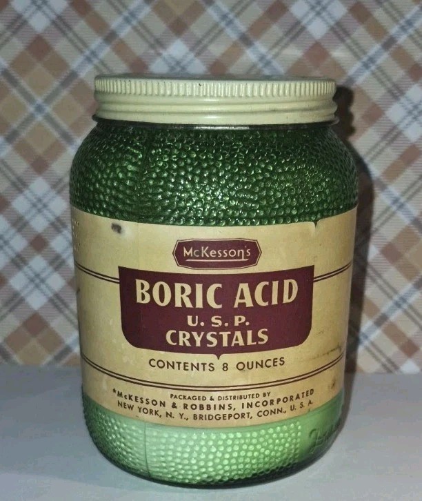 Vintage Textured Green Glass Bottle McKesson’s Boric Acid 8 oz.