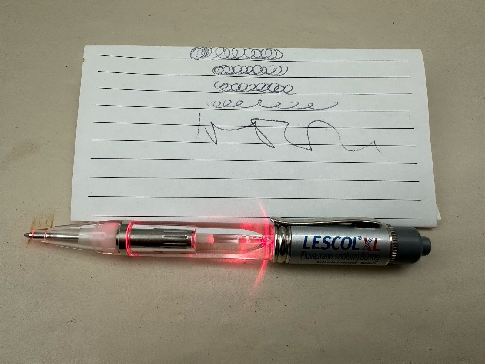 Rare Lescol XL Red Light-Up PEN Drug Rep Pharmaceutical Promotional Advertising