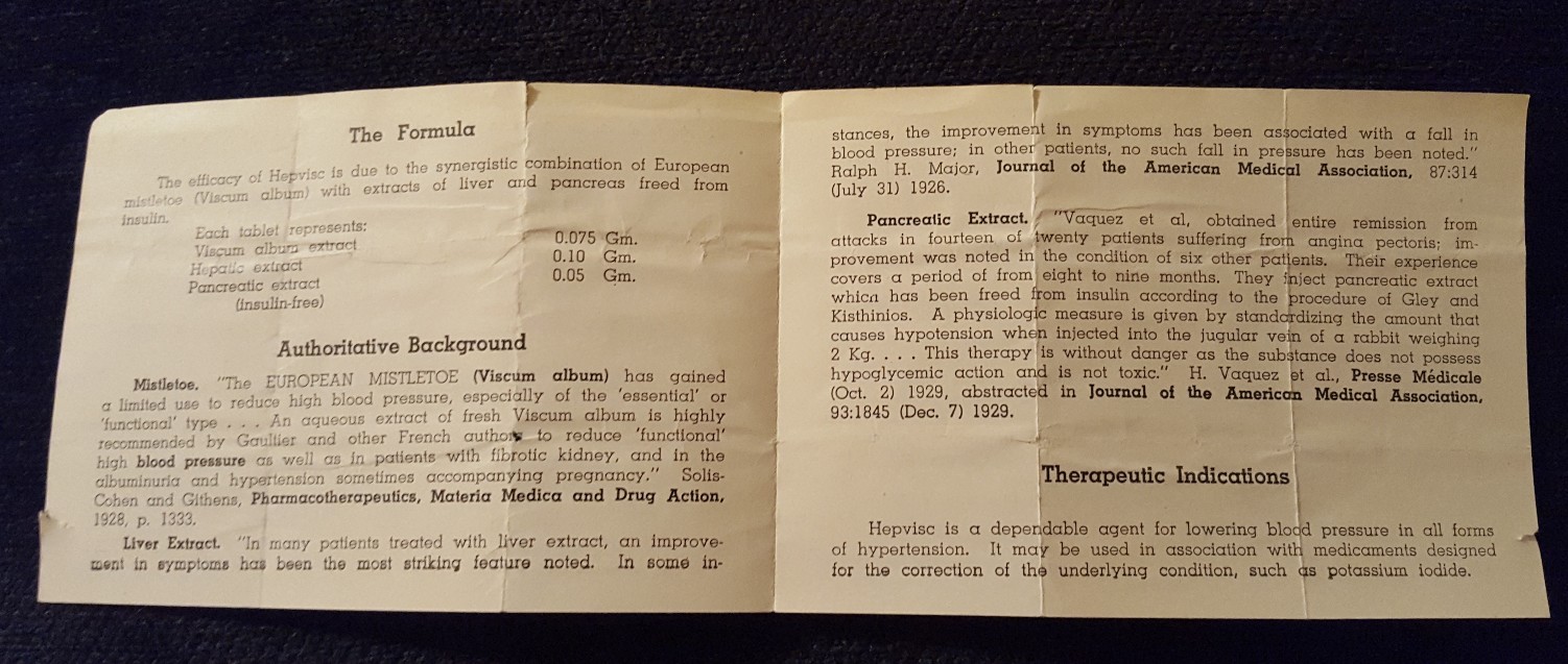 Vintage Medical Advertisement Paper Brochure Hepvisc Drug for High BP Medicine