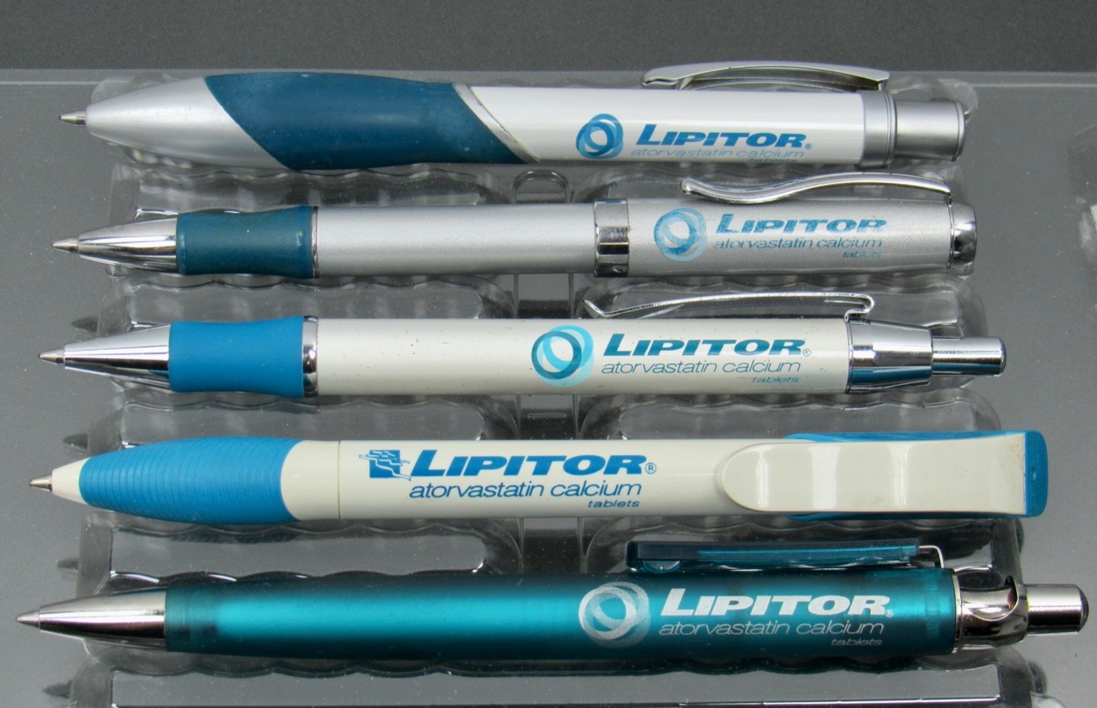 Lot of 5 Lipitor PENS Metal & Plastic Drug Rep Pharmaceutical Promo Advertising