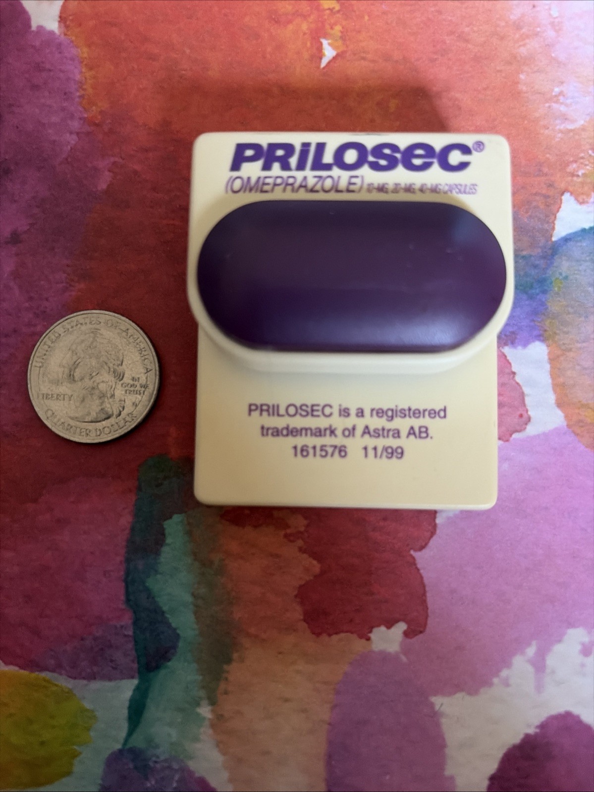 Vint. Drug Rep Pharmaceutical Medical Refrigerator Magnet W/ Push Clip-Prilosec