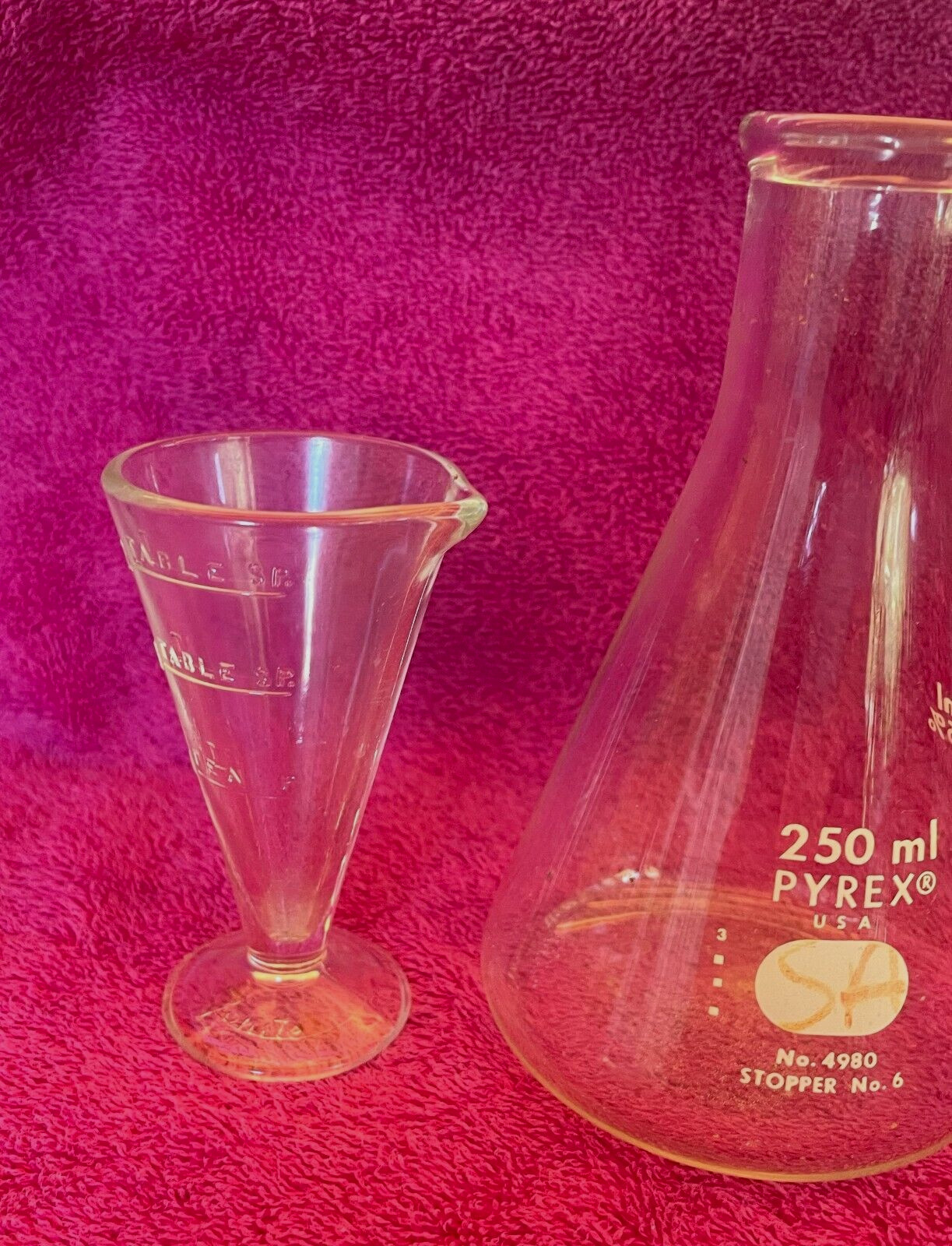 3 Vintage Beakers Zonite Glass 2 Tbsp Apothecary Measuring Beaker w/Spout Plus