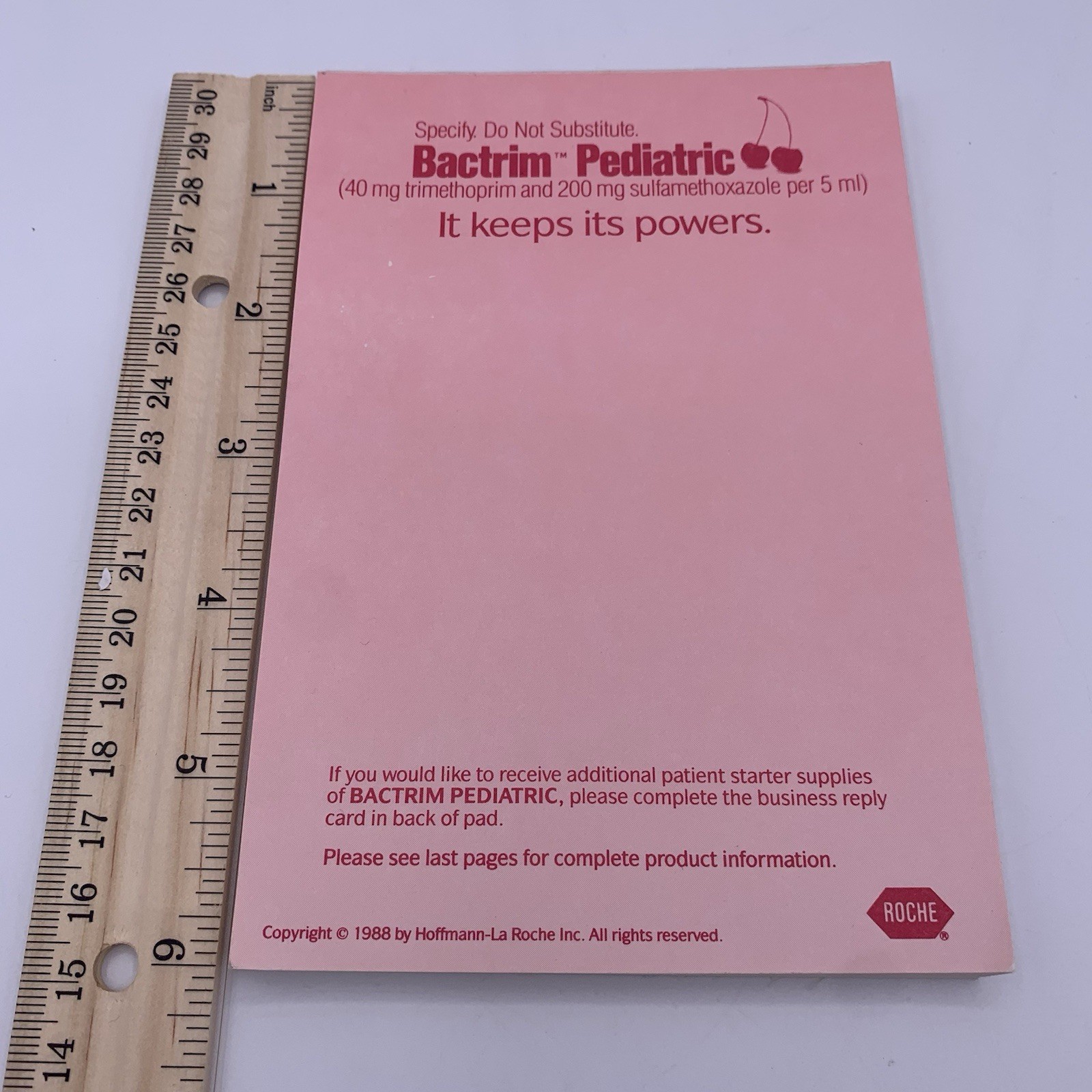 Bactrim Pediatric Roche Note Pads Pharmaceutical Drug Rep Promo Vtg 1988 Cherry