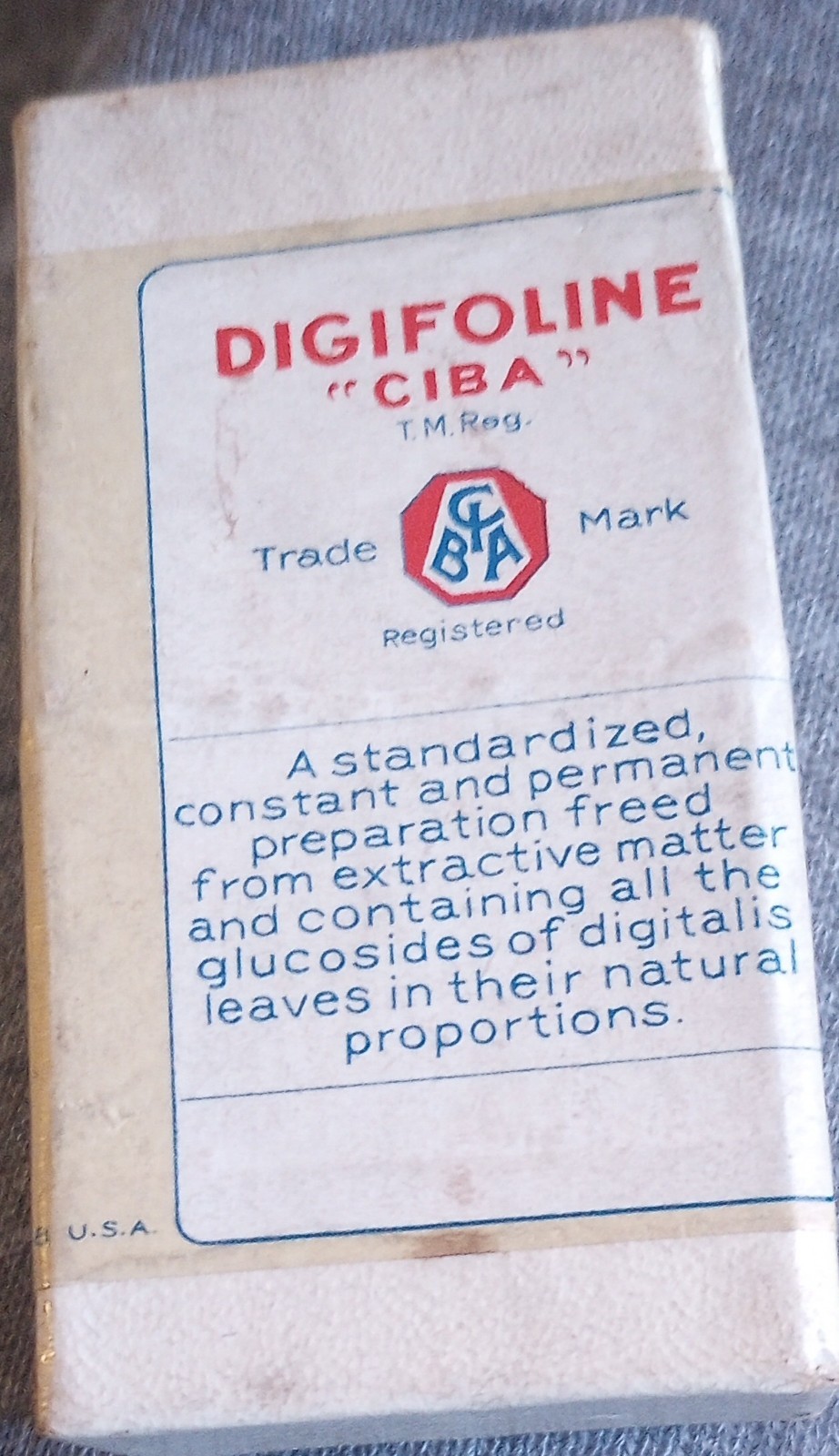 1940’s-50’s Digifoline “Ciba” NOS Medicine Box Full Sealed Mfg. Switzerland