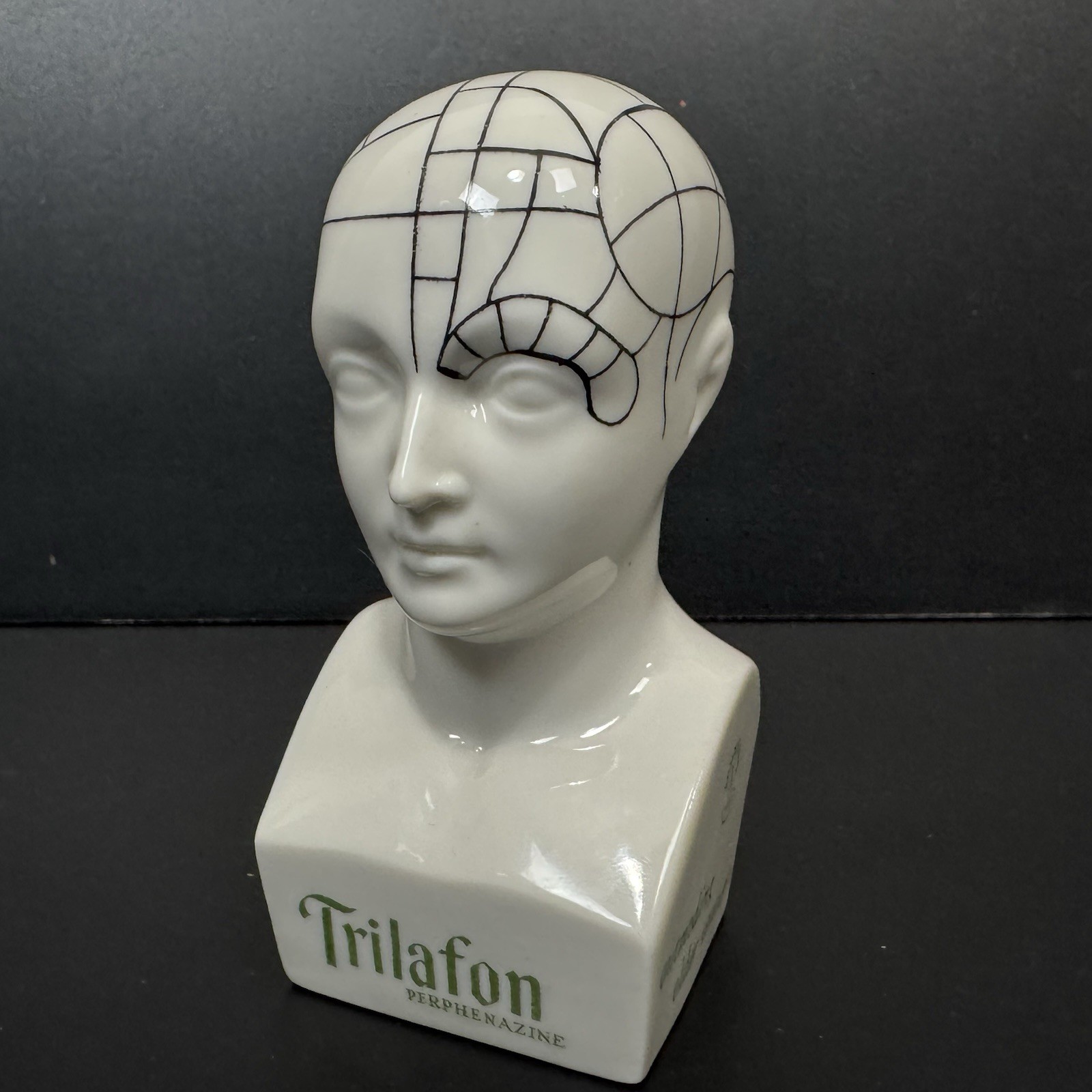 Schering TRIFALON Full-Range Tranquilizer Phrenology Head Ceramic Bust 1960s
