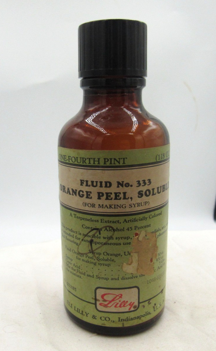 BW – 1940’s Eli Lilly Orange Peel Indianapolis Ind 5 1/4″ Amber Medicine bottle