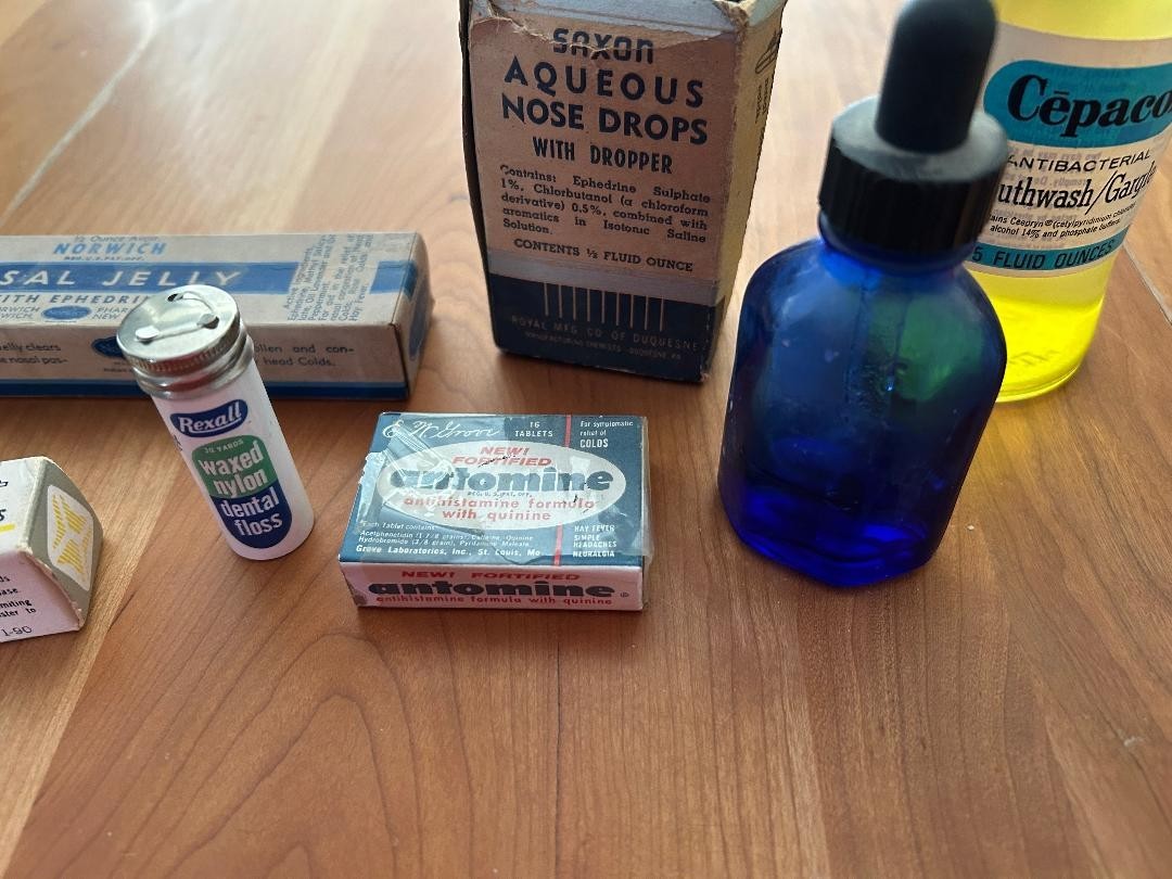 vintage Sinus and Nose Collection: Antomine (quinine), Bio-10-s throat lozenges