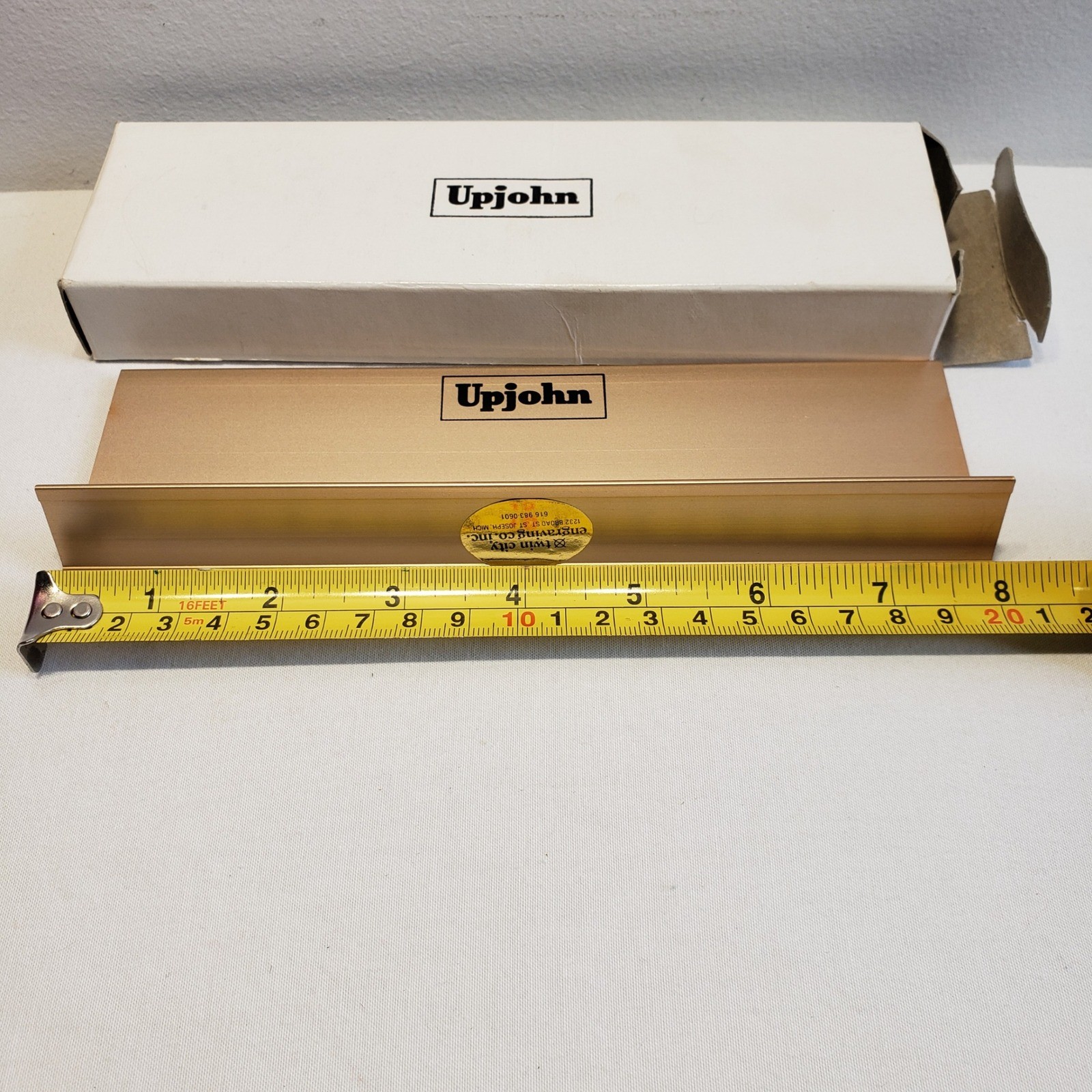 Upjohn Desk Name Plate Holder Gold Pharmacist Medical Vintage