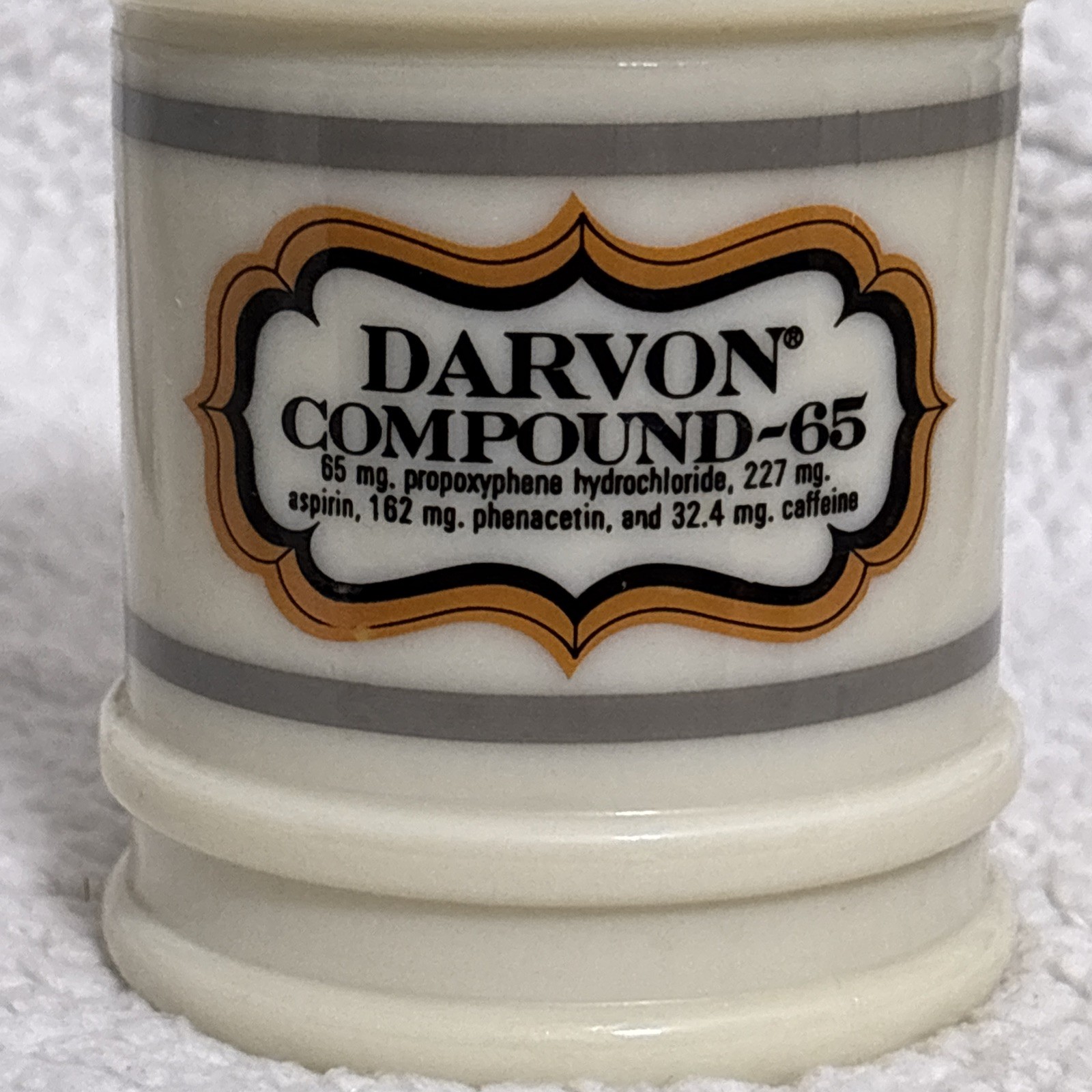Darvon COMPOUND-65 Vintage Apothecary Pharmaceutical Milk Glass Jar with Lid
