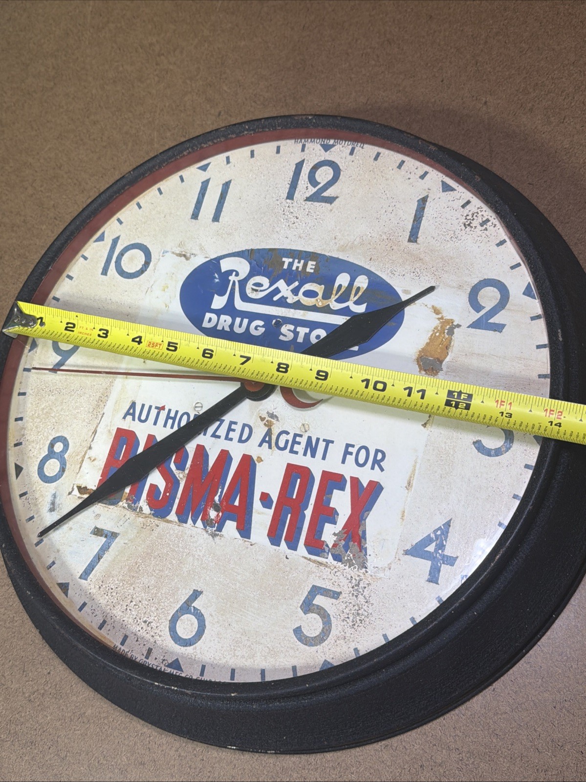 VTG Rexall Drug Store Authorized Agent For BISMA-REX 14” Crystal Clock READ!