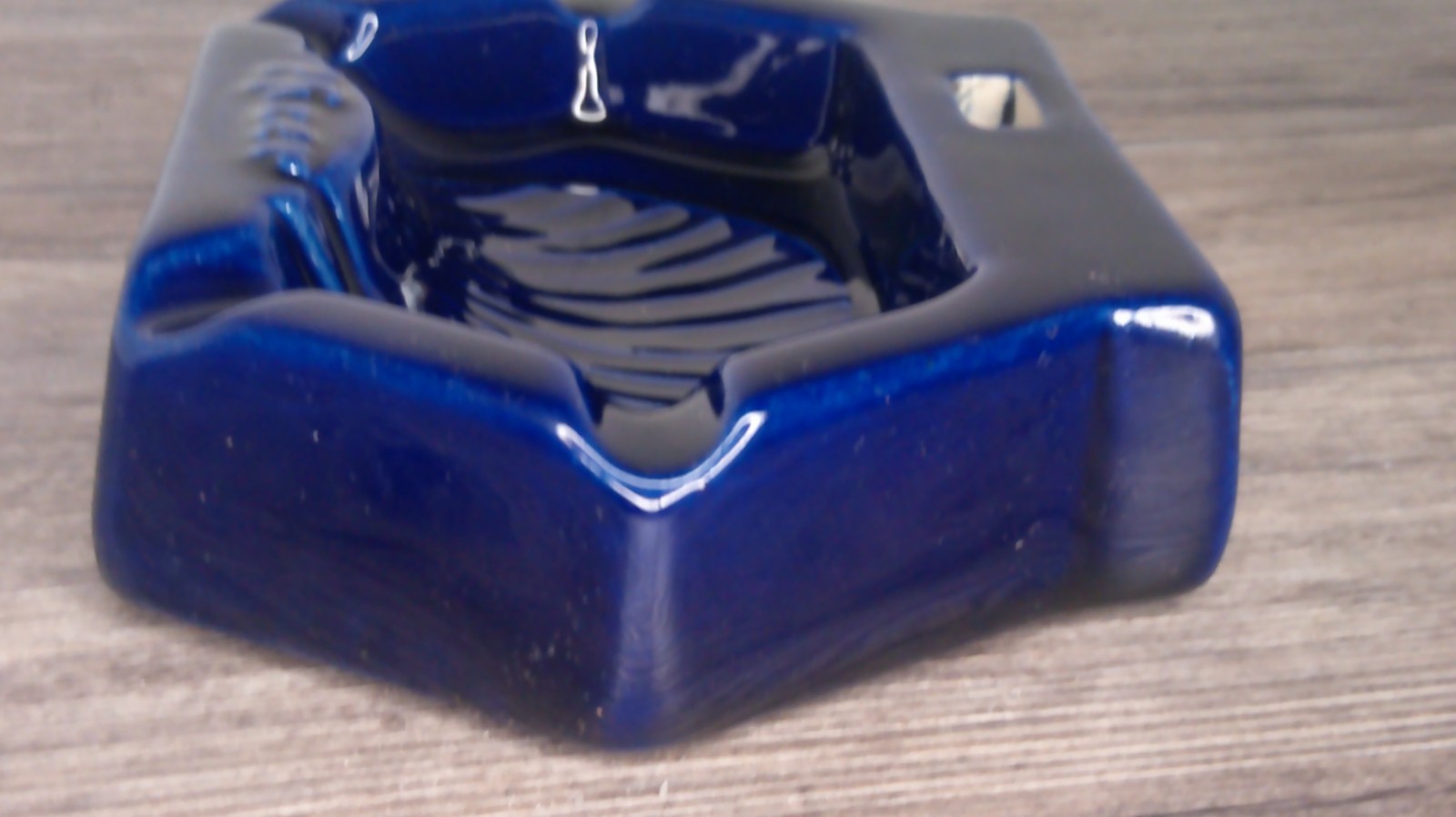 vintage Pfizer advertising ccolbalt blue ash tray Hexagonal sea shell design