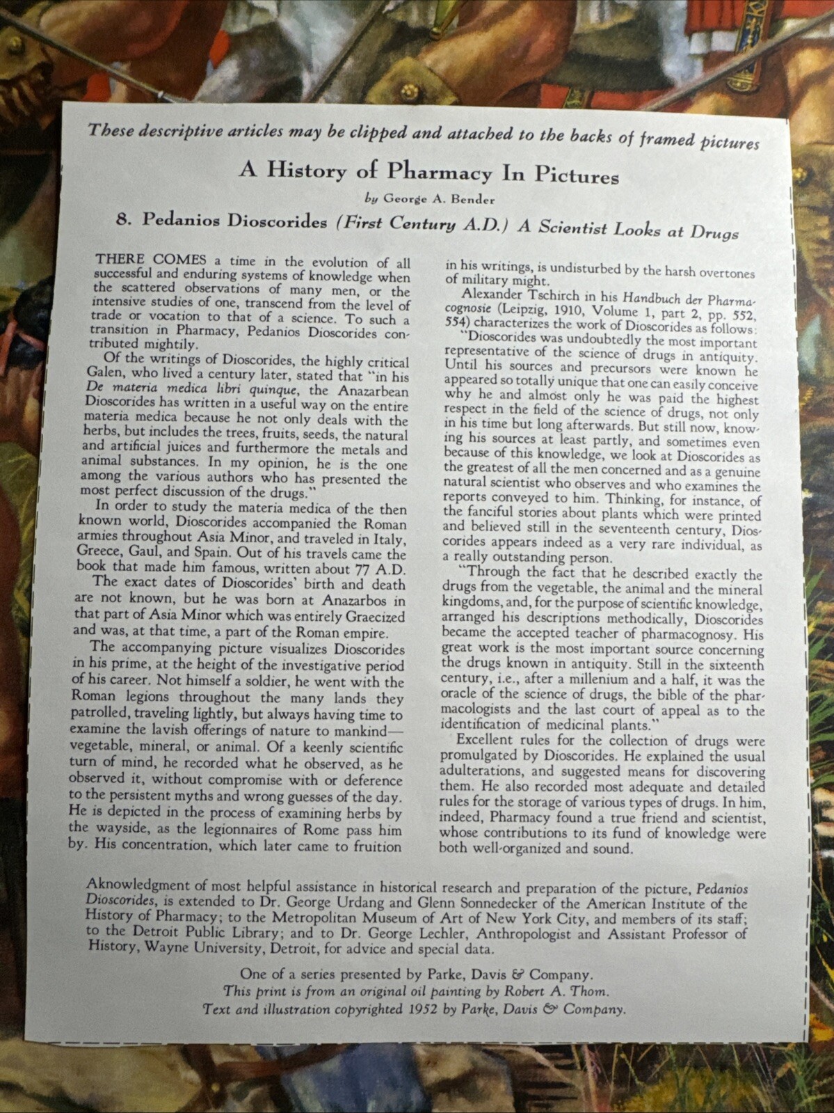 A HISTORY OF PHARMACY IN PICTURES 1954 PRINT#8 Great Gift For Doctor 22″×18″