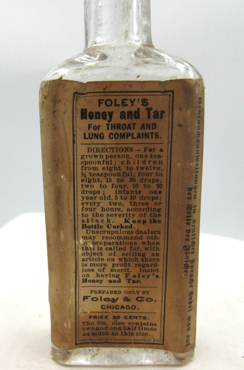 BW – 1900’s Foley’s Honey & Tar Foley & Co Chicago USA 5 3/8″ Clear Medicine Bot