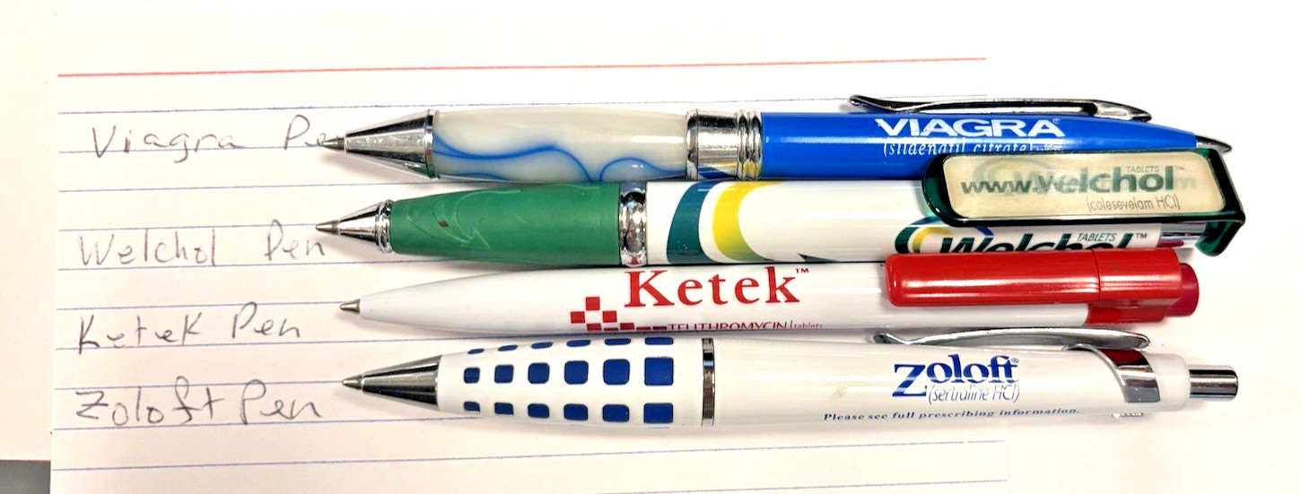 Pharmaceutical Advertising Drug Rep Pen Lot Of 4 Viagra, Welchol,Ketek, Zoloft