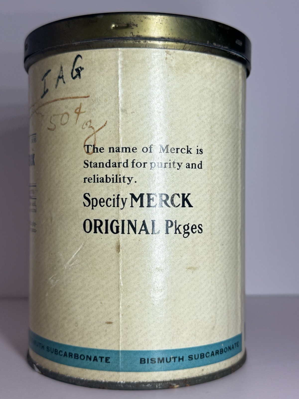 Antique Pharmaceutical MERCK Subcarbonate Of Bismuth Paper & Metal/Tin Can