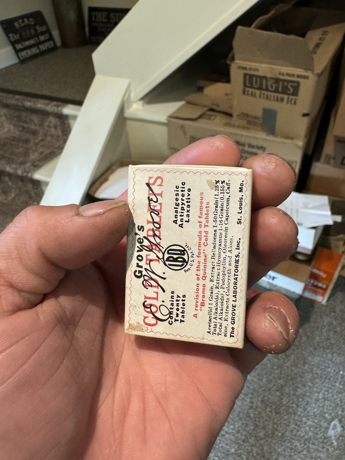 Grove’s Bromo Quinine Cold Tablets St Louis MO Small Size Sealed Medicine Box