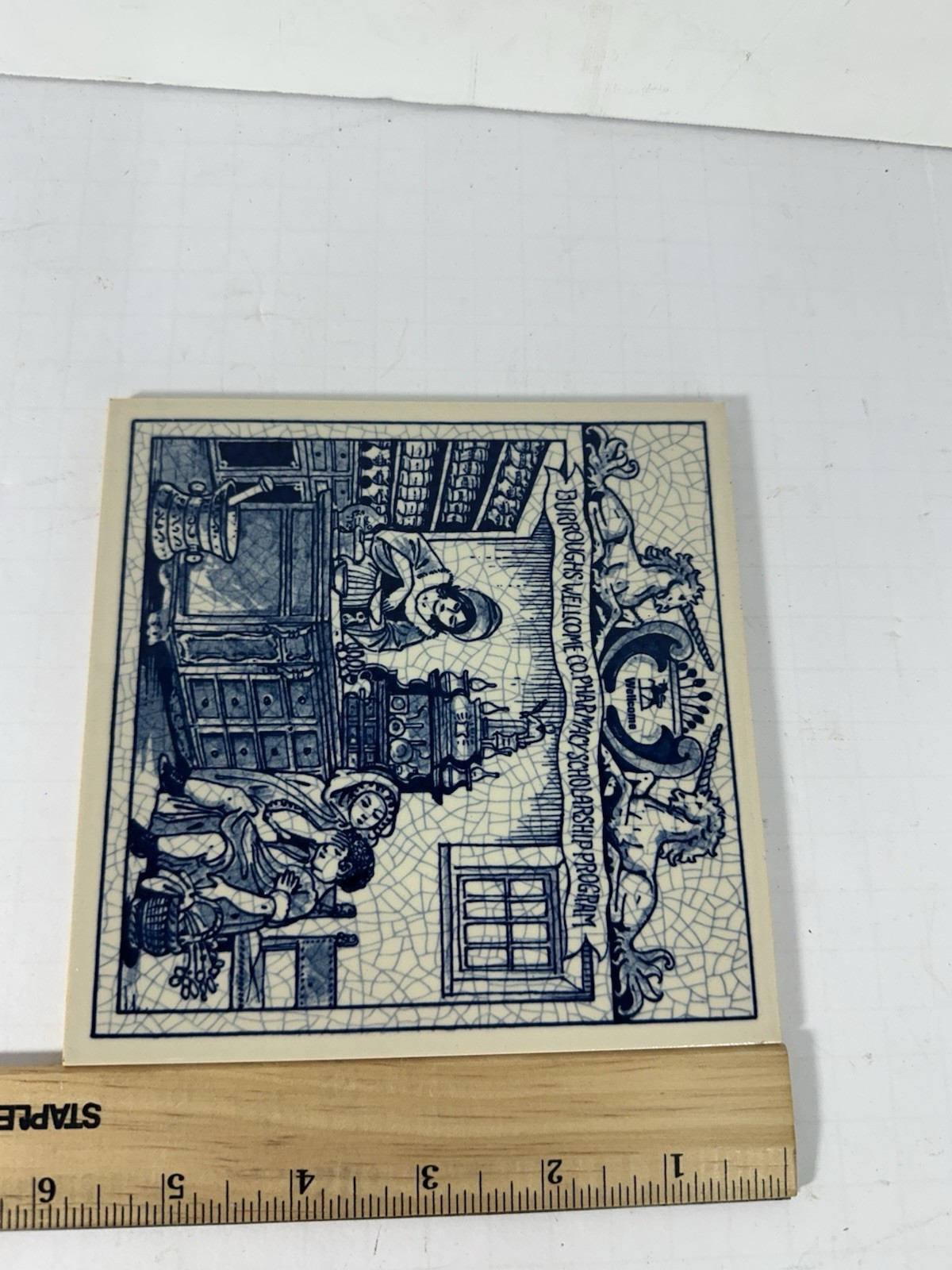 Vintage Blue Delft Tile Uroscopy Pharmacy Scholarship Program Apothecary 5 READ