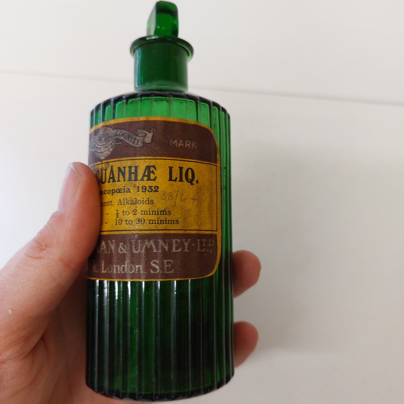 Labeled Wright Layman Umney Ltd London Emetic Ribbed Chemists Apothecary Bottle
