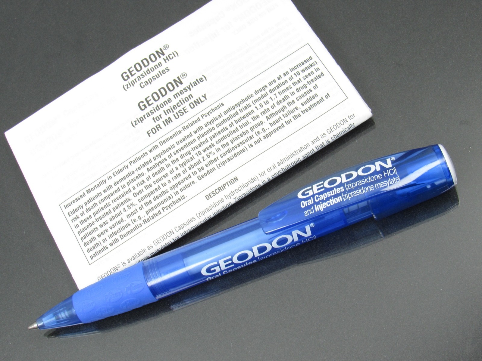 Geodon PEN Drug Rep Pharmaceutical Advertising Unique Pfizer Gripper w/ Info