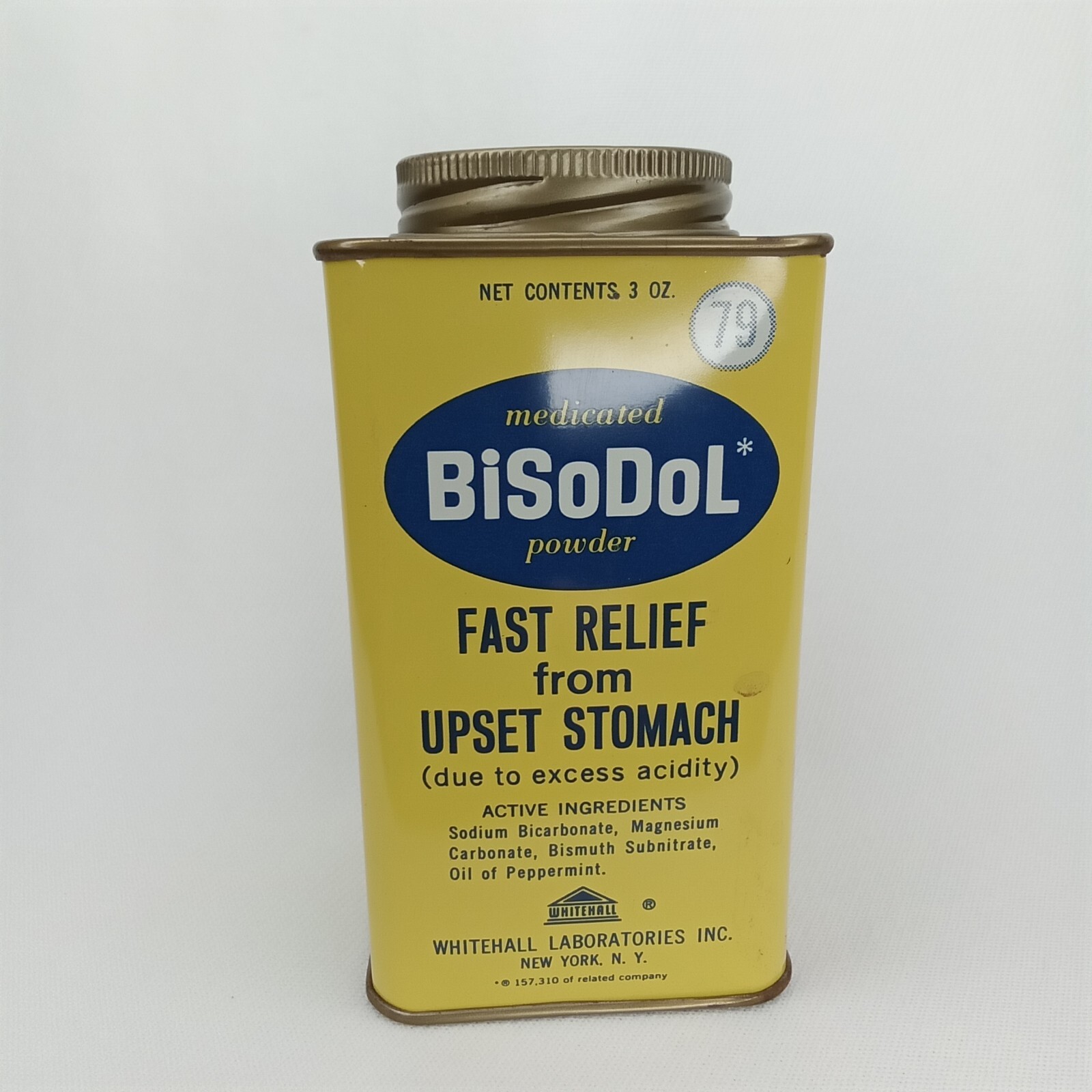 Vintage 1950s BiSoDol Antacid Metal Advertising Tin New York NY