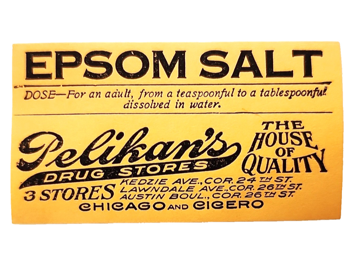 1930s Pelikan Bros Epsom Salt NOS Medical Label Apothecary Antique Ephemera