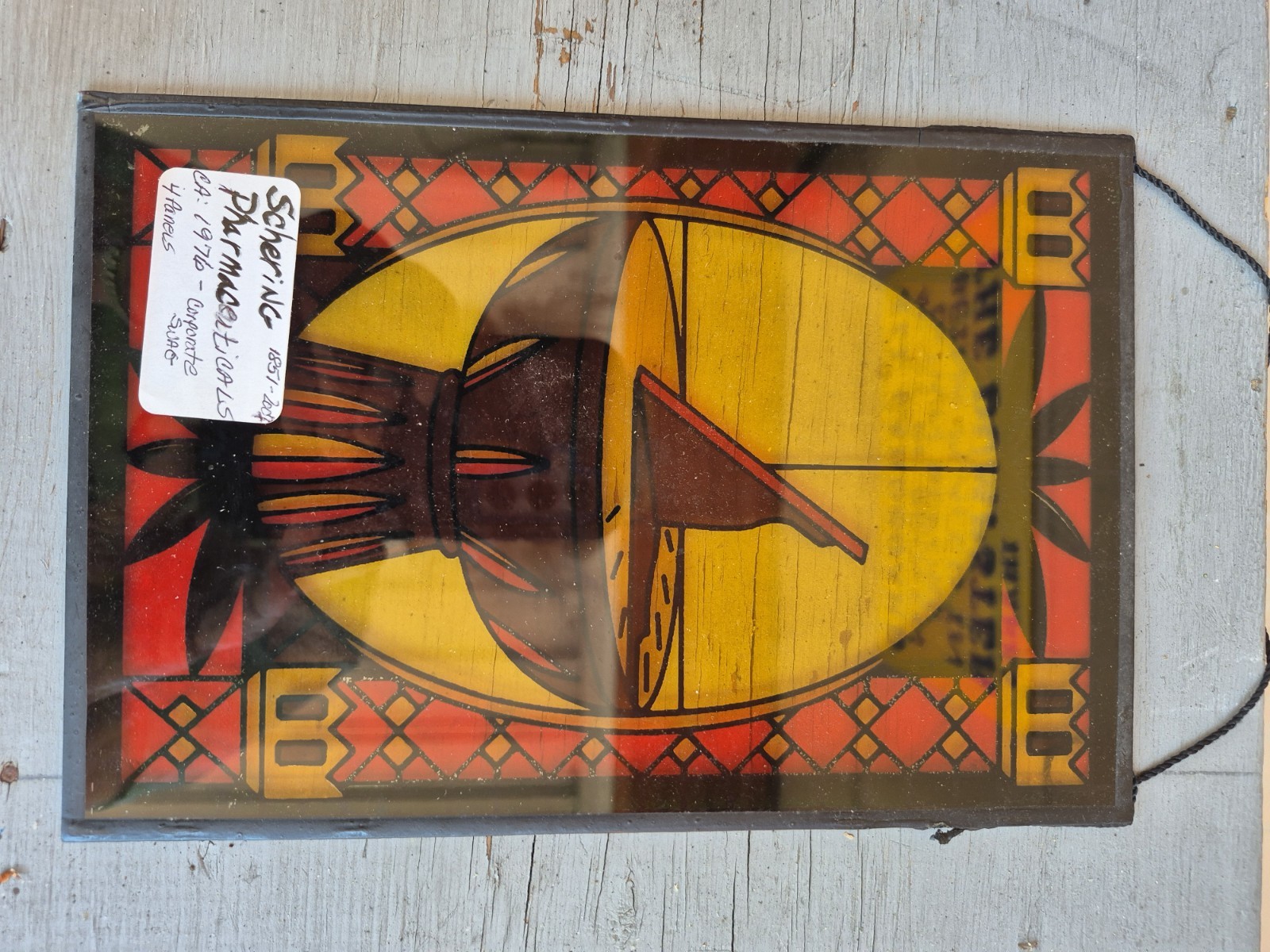 4 Stain Glass Panels Schering Pharmacy Rx Ad Premium USA Bicentennial 1976 VTG