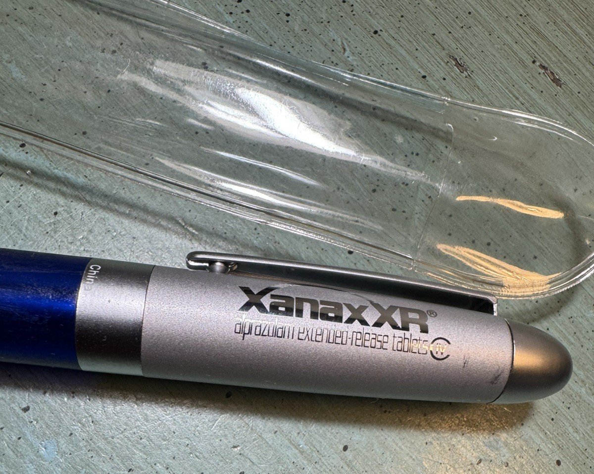 XANAX XR PEN: Blue & Silver-Metal-Refillable Ball Point-Pharmaceutical Promo NEW