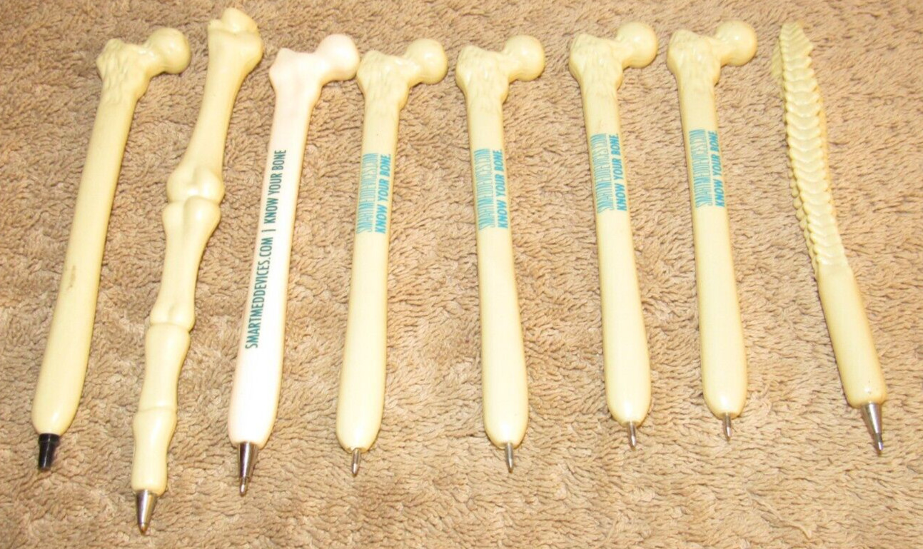 Lot of 8 Medical Orthopedic Skelton Pens – shaped like bones