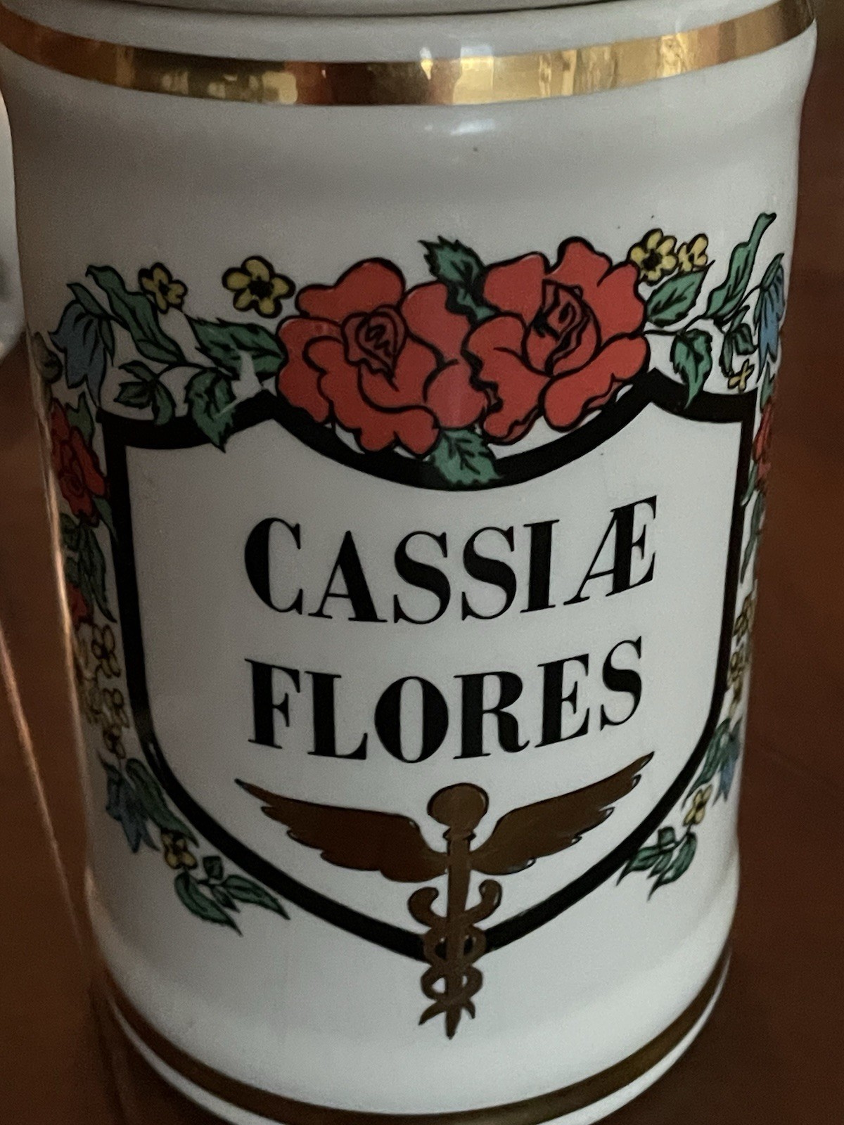 Jeanne Robinette Cassiae Flores Hand Decorated Apothecary Jar Collectible 8in