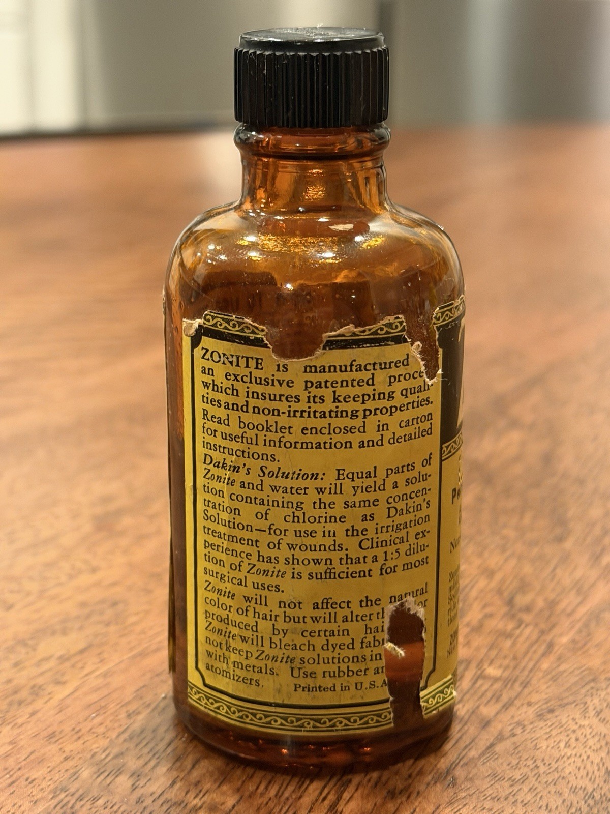 Vintage ZONITE Apothecary Amber Glass Bottle Antiseptic Germicide New Jersey s10