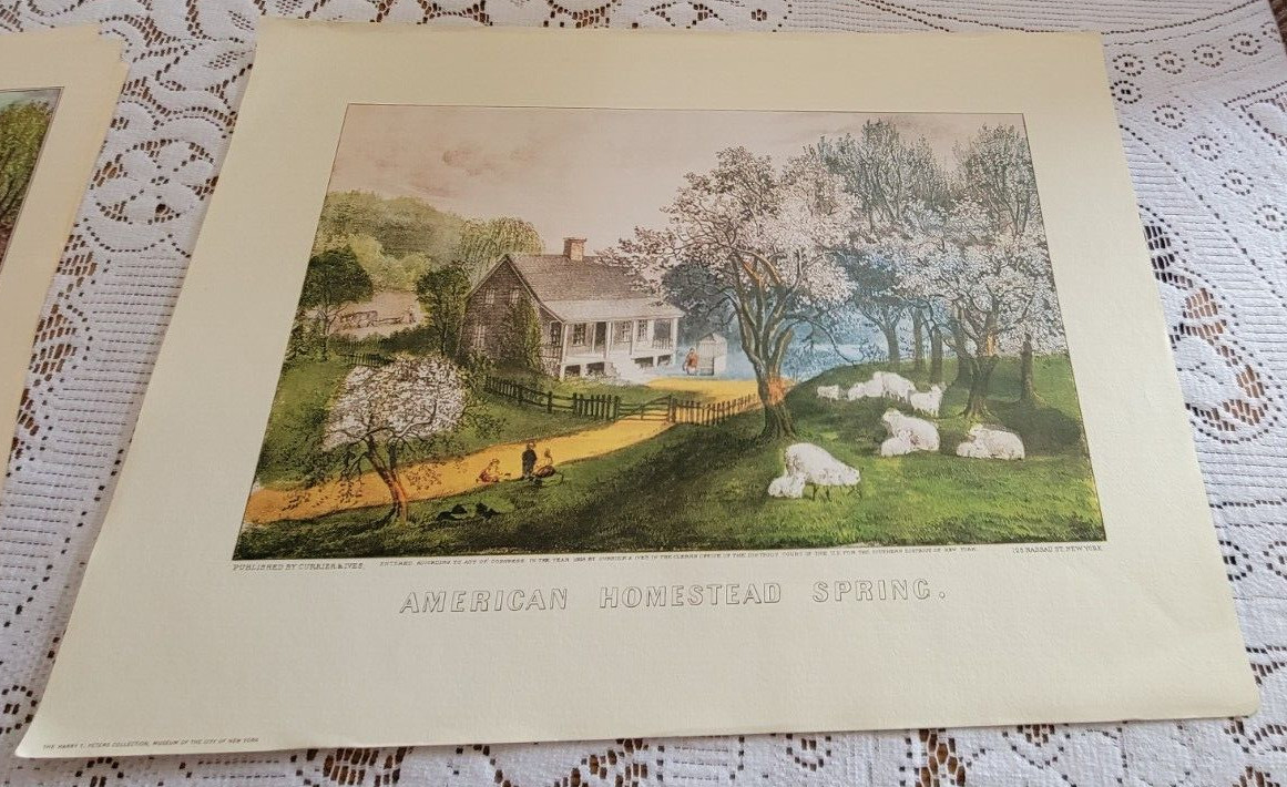 1975 PFIZER ADVERTISEMENT AMERICAN HOMESTEAD SPRING Currier Ives 12×16″ PRINT