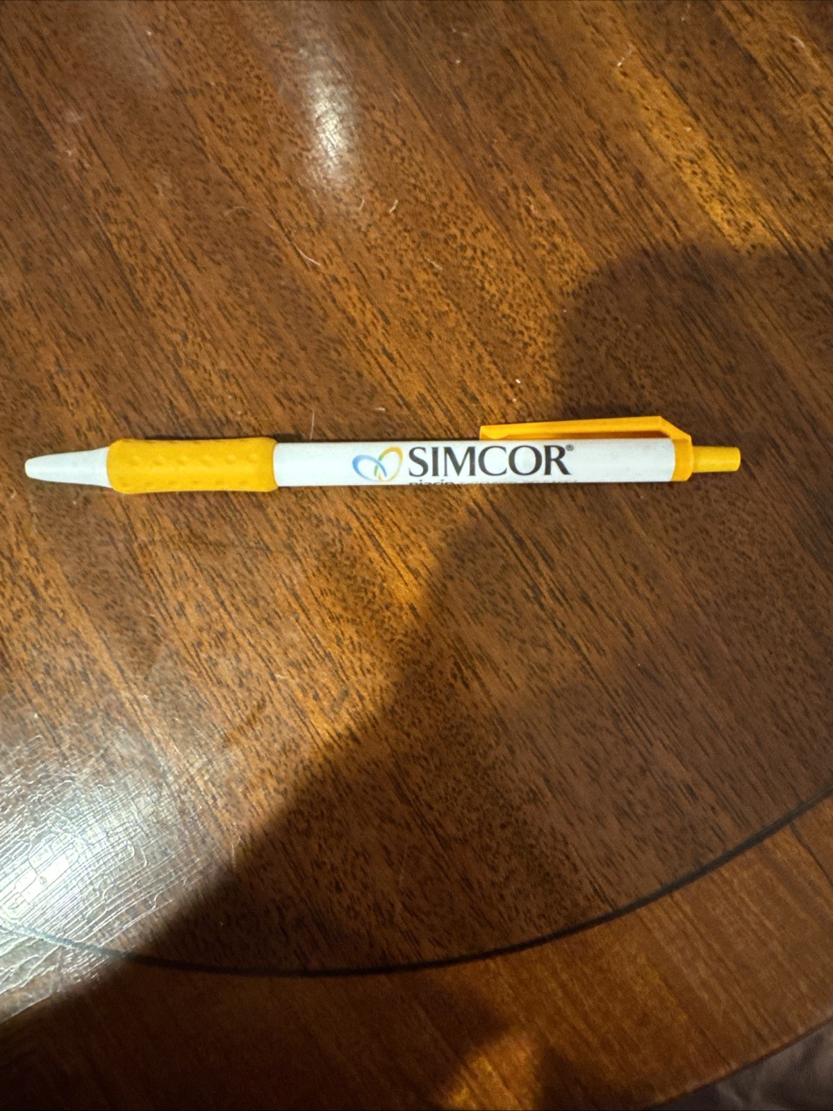 Simcor Writing Pen Drug Rep Pharmaceutical Rubber Grip White Yellow Promo